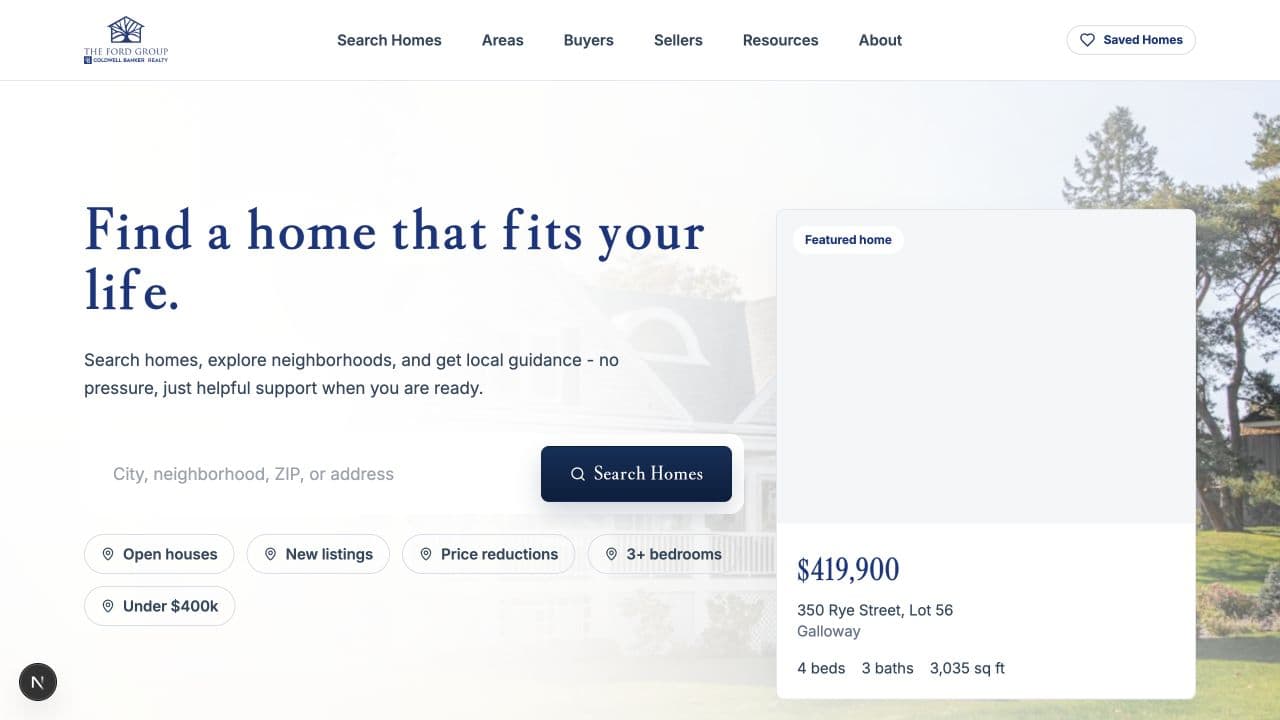 The Ford Group public website with fictional demonstration property data