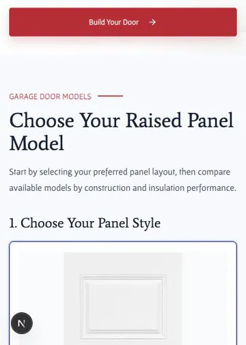 Garage door product configurator